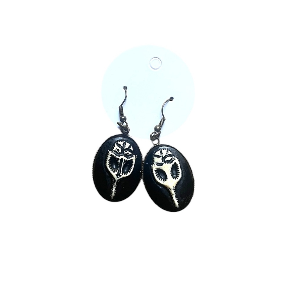 Raven Skull Cameo Gothic Dangle Earrings | Handmade